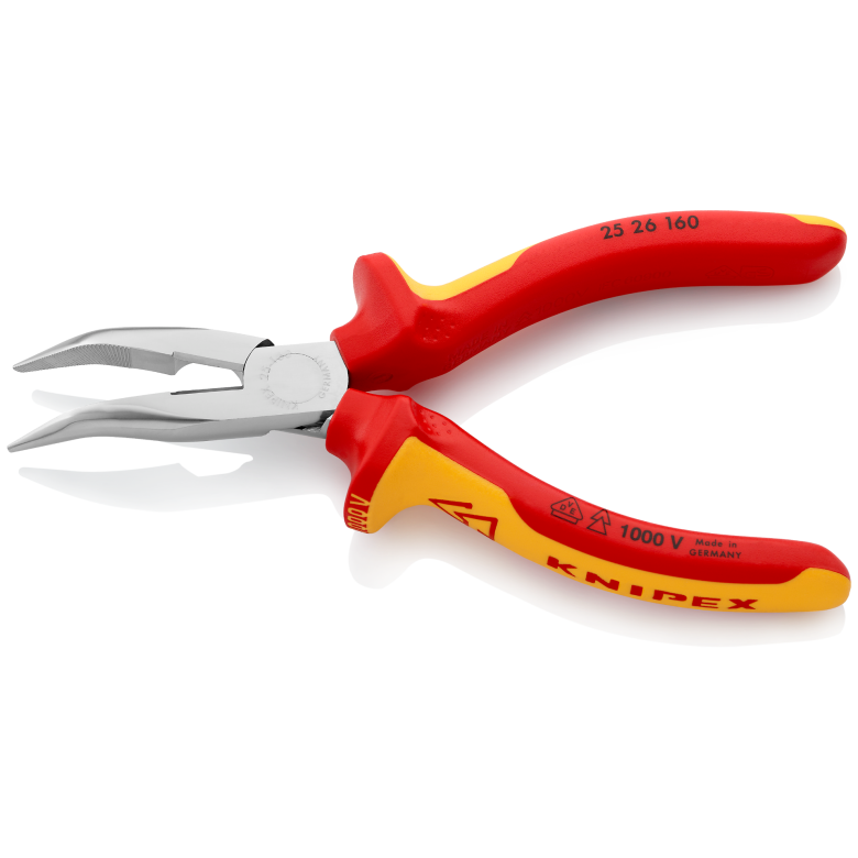 25 26 160 | VDE Snipe Nose Side-Cutting (Radio) Bent Pliers | Multi-Component Handle | Chrome Plated - 160mm