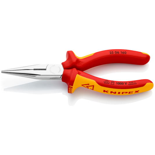 25 06 160 | VDE Snipe Nose Side-Cutting (Radio) Pliers | Multi-Component Handle | Chrome Plated - 160mm