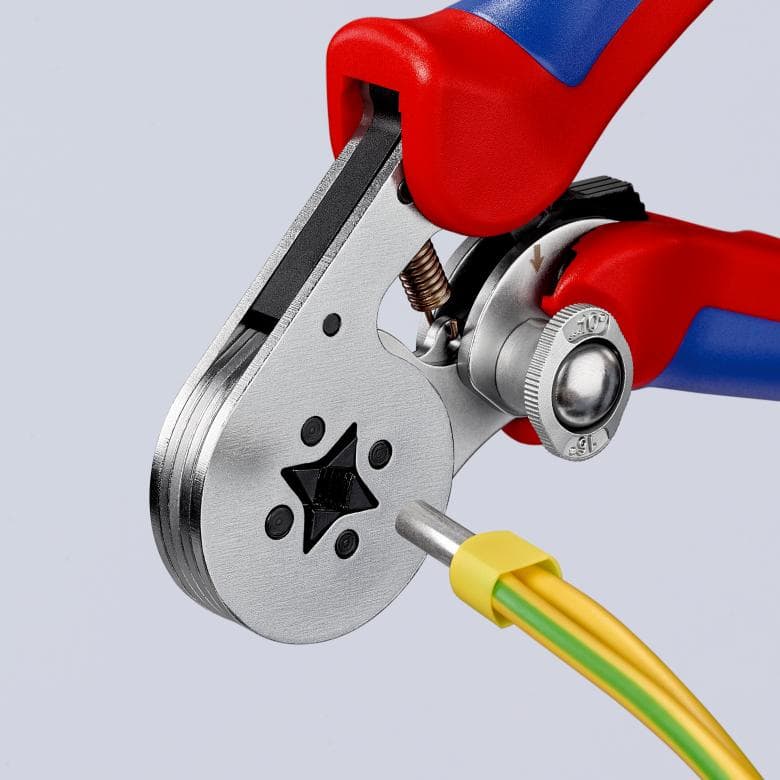Knipex | 97 55 04 SB | Self-Adjusting Crimping Pliers (Square Crimp) | Multi-Component Handle | Chrome Plated - 180mm