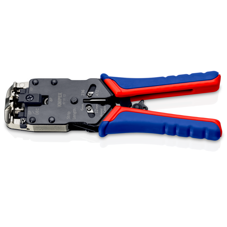 Knipex | 97 51 12 SB | Crimping Pliers for RJ10 / RJ11 / RJ12 + RJ45 Western Plugs | Multi-Component Handle - 200mm (Copy)
