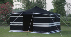 Arabic Luxury Style 4 x 4 Yards Black & White Camping Tent with Iron Sticks for Outdoors, Desert and Party