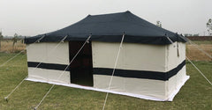 Arabic Luxury Style 6 x 4 Yards White & Black Camping Tent with Wood Sticks for Outdoors, Desert and Party