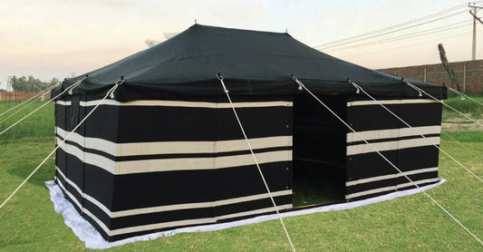 Arabic Luxury Style 6 x 4 Yards Black & White Camping Tent with Iron Sticks for Outdoors, Desert and Party