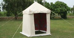 Arabic Luxury Style 5 x 5 Yards White Camping Tent for Outdoor Bath with Wooden Sticks