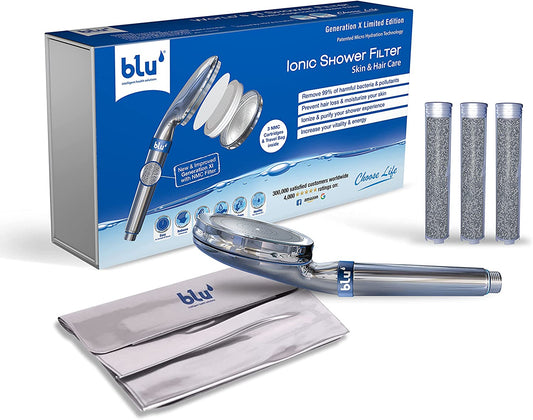 blu Shower Filter with Free Installation Handheld Chrome Color for Skin & Haircare Removes Chlorine & Harmful Pollutants, Prevent Hair Loss & Moisturize your Skin