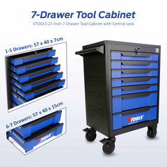 VTools 27-Inch 7-Drawer Tool Cabinet with Central Lock