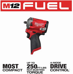 Milwaukee Stubby Compact Impact Wrench, M12FIW38-0, Fuel, 3/8 Inch, 12V