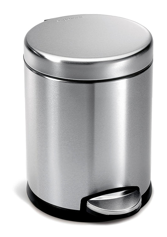 Caliber Stainless Steel Finish 5 Litre Recycle/Trash Bin, Round Step Waste Bin with Soft Close Lid, Durable Cantilever Foot Pedal Mechanism Steel Step Wastebasket, Without Buffer Garbage Container Bin