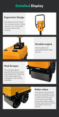 KT Power Double Drum Vibratory Road Roller Walk Behind 570KG 600mm 20KN Hydraulic Drive Asphalt Compactor