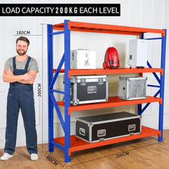 KT Plus Warehouse & Garage Shelf, Heavy Duty 4-Tier Storage Shelf with 300KG/shelf Rack Weight Capacity, Shelves Size 200 x 60 x 200 cm