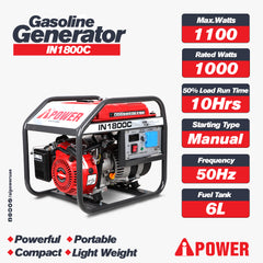 Ai Power IN1800C 1100W Portable Gasoline Generator
