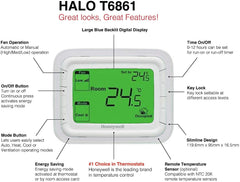 Honeywell Thermostat, T6861H2WG, 230V, Green Backlight
