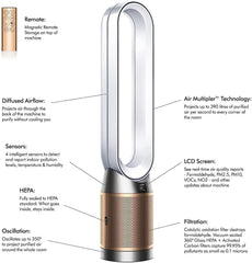 Dyson Cool formaldehyde Air Purifier TP09, Wi-Fi Enabled, White & Gold Color, 3 Pin UK/UAE Plug Original with 2 Years Dyson Warranty