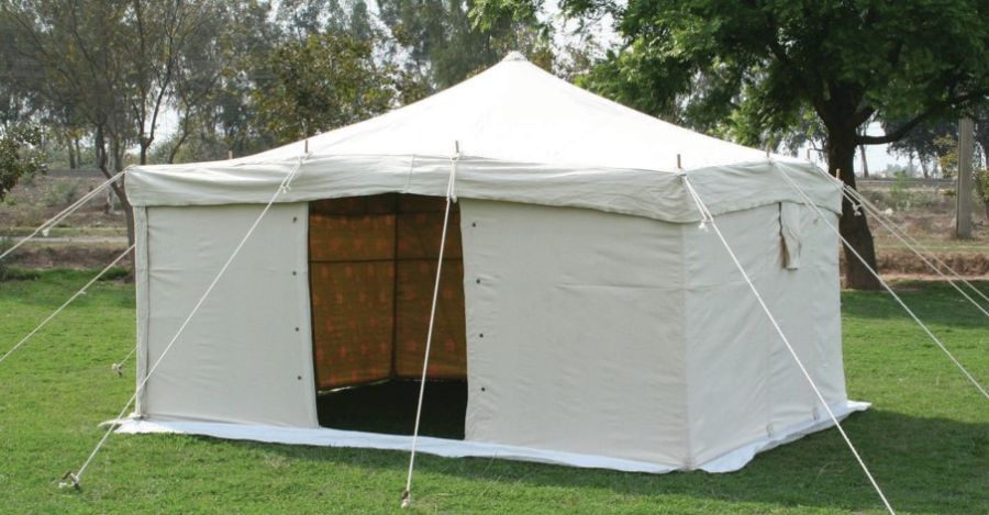 Arabic Style 4 x 4 Yards with Free Installation White Luxury Camping and Relief Tent with Wooden Sticks