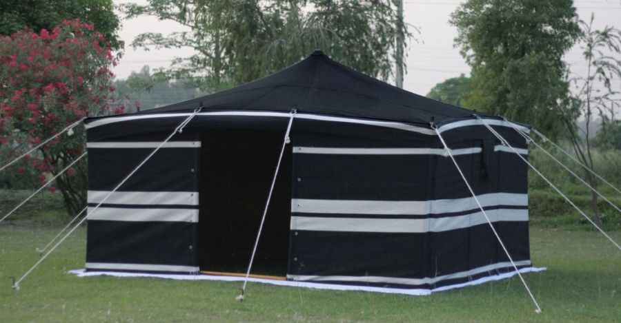 Arabic Style 4 x 4 Yards with Free Installation Black & White Luxury Camping Tent with Iron Sticks