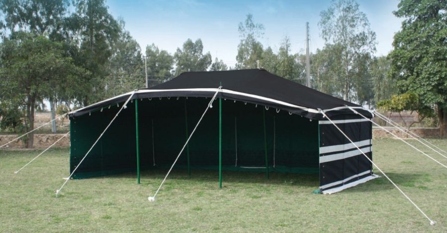 Arabic Style 7 x 4 Yards with Free Installation Black & White Luxury Camping Tent with Iron Sticks