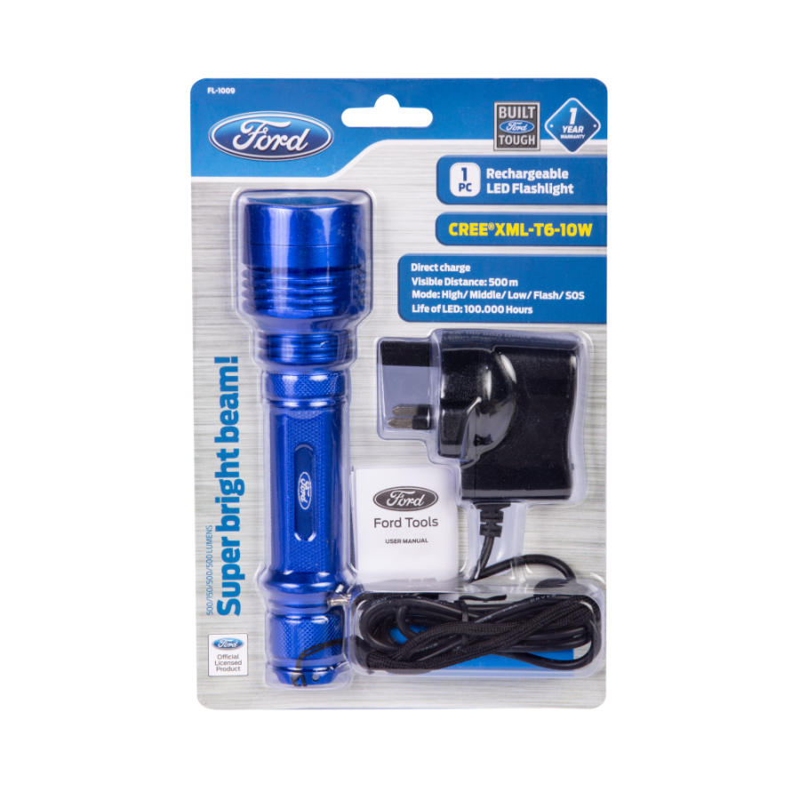 Ford Rechargeable LED Flashlight, FL-1009, 150-500 LM